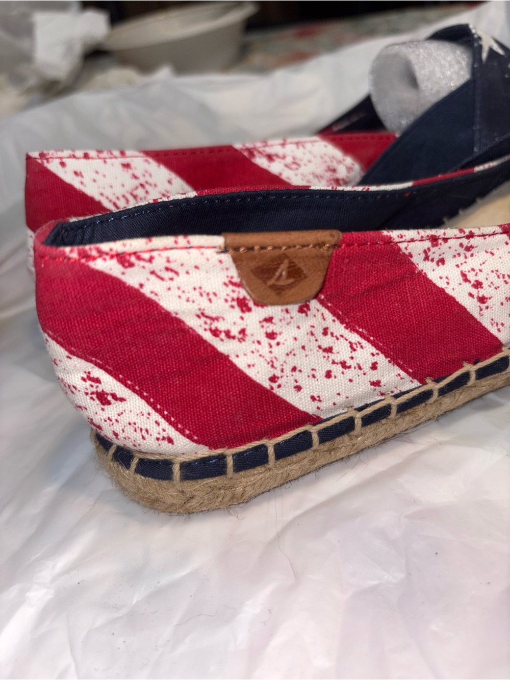 Sperry Cape Stars and Stripes espadrilles in a distressed American flag pattern. - Picture 3 of 8